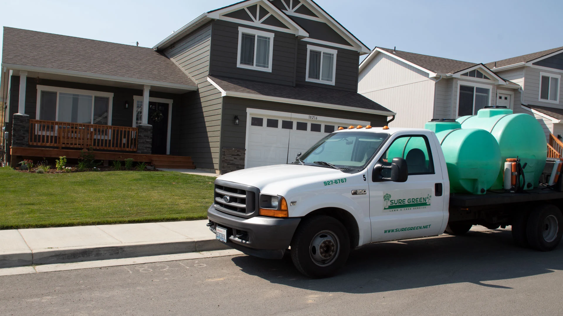 Our truck full of fertilizer parked outside of one of our clients house in Spokane, WA.